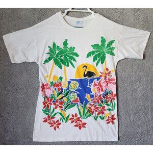 Vintage Tempo Lingerie Women's Short Sleeve Over Shirt Tropical Graphic Print OS
